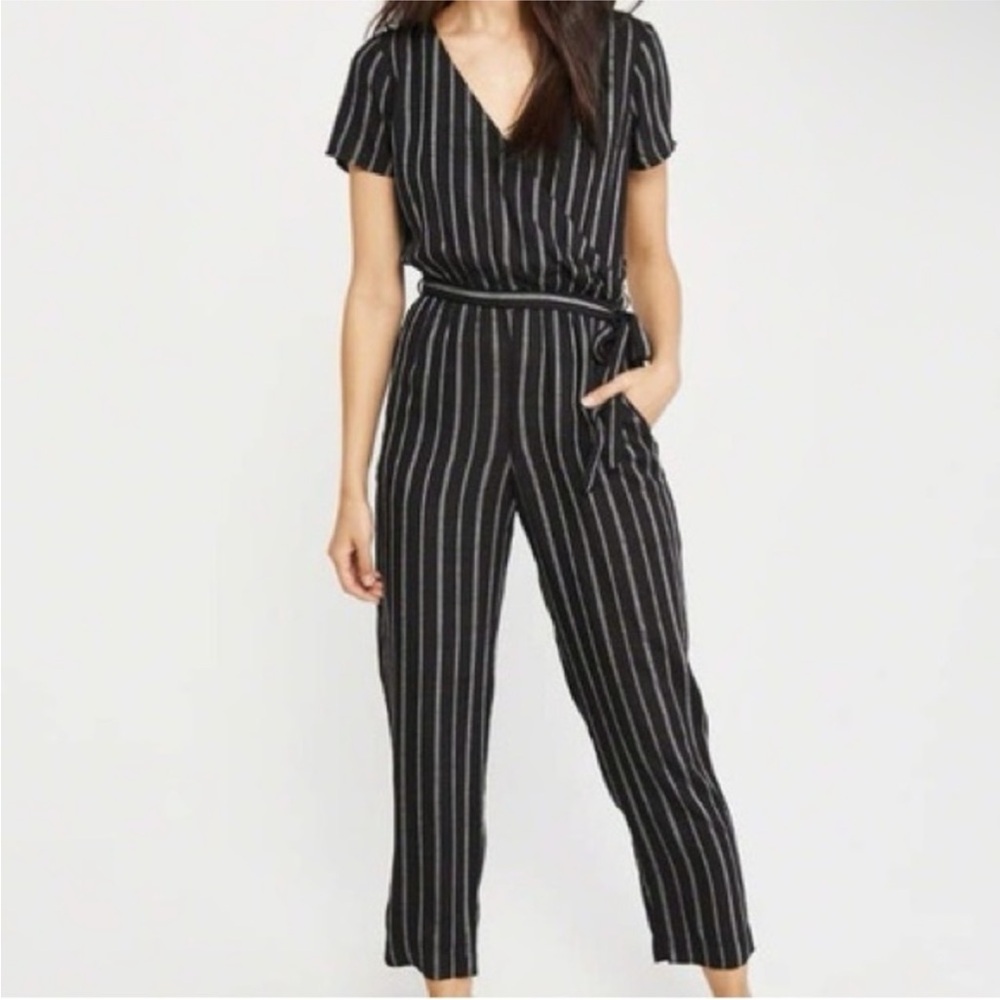 Abercrombie & Fitch Black Striped Wrap-Front Jumpsuit